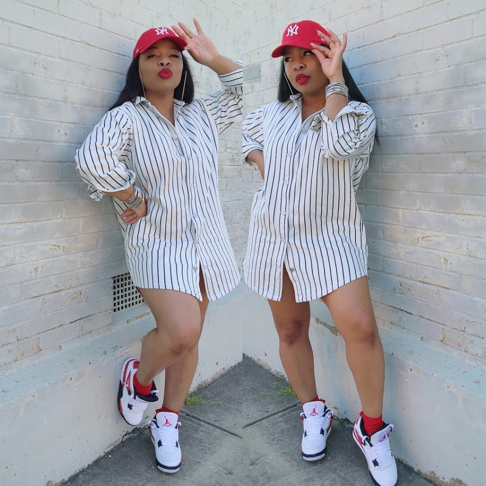 Scoop Women's Oversized Striped Denim Shirt Dress